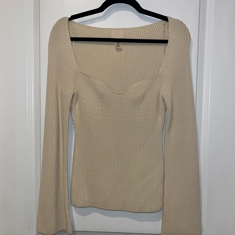 H&M Cream Ribbed Knit Blouse
